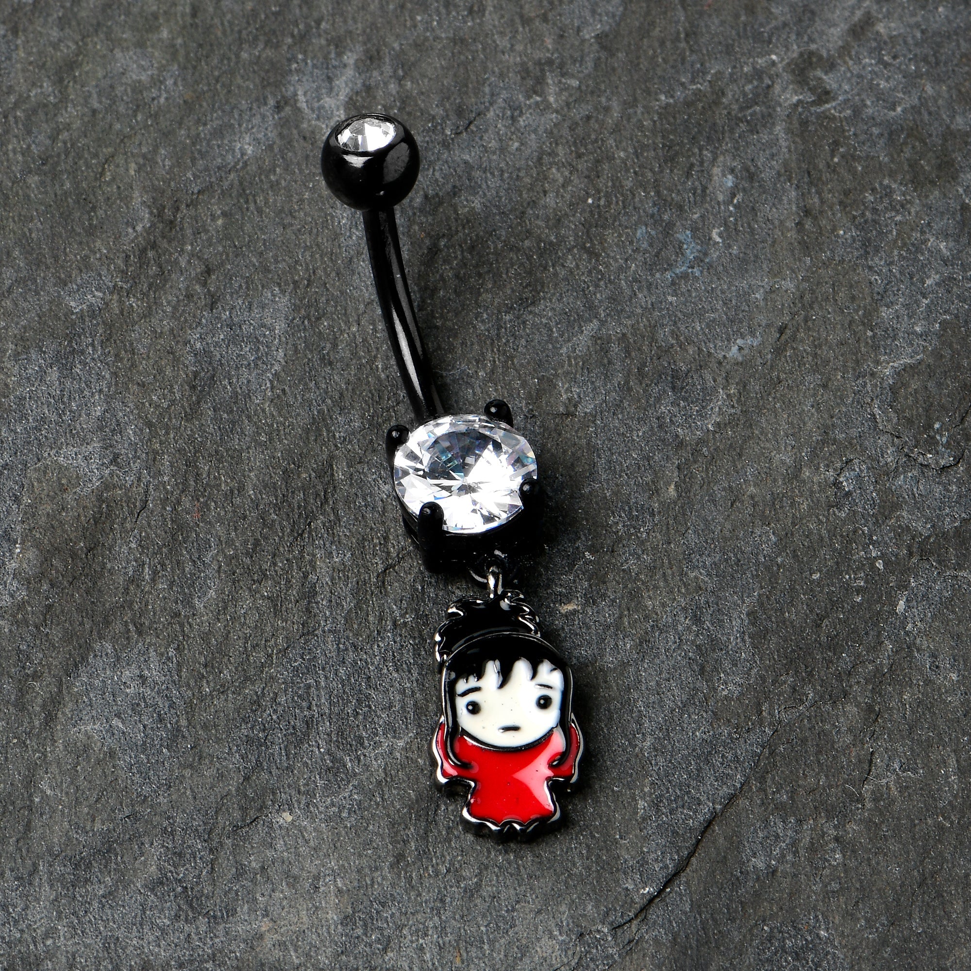 BodyCandy Clear Gem Black Officially Licensed Beetlejuice Lydia Dangle Belly Ring — alternative angle