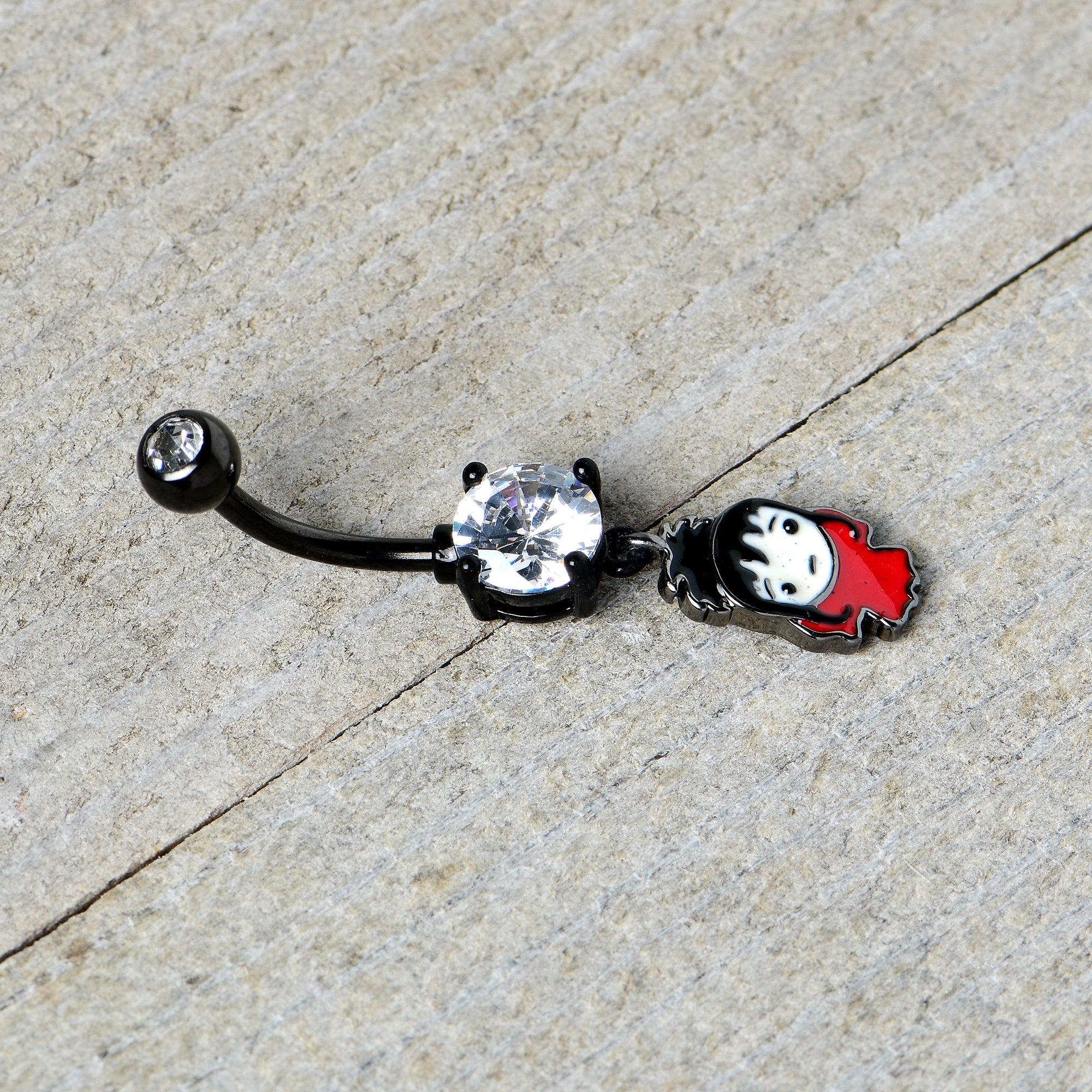 BodyCandy Clear Gem Black Officially Licensed Beetlejuice Lydia Dangle Belly Ring — in-use photo