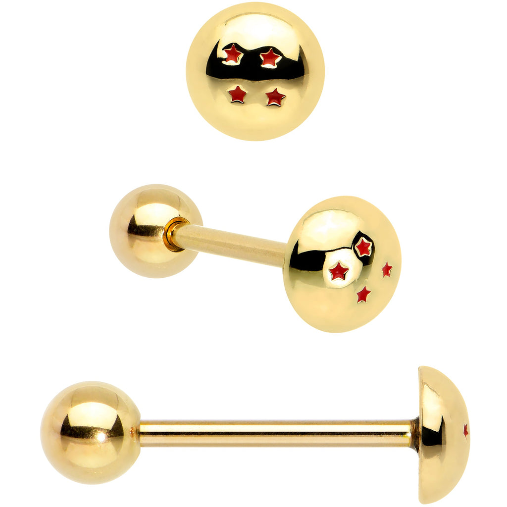 BodyCandy Licensed Dragonball Z Gold Tone Blue Green Barbell Tongue Ring Set of 4 — lifestyle context
