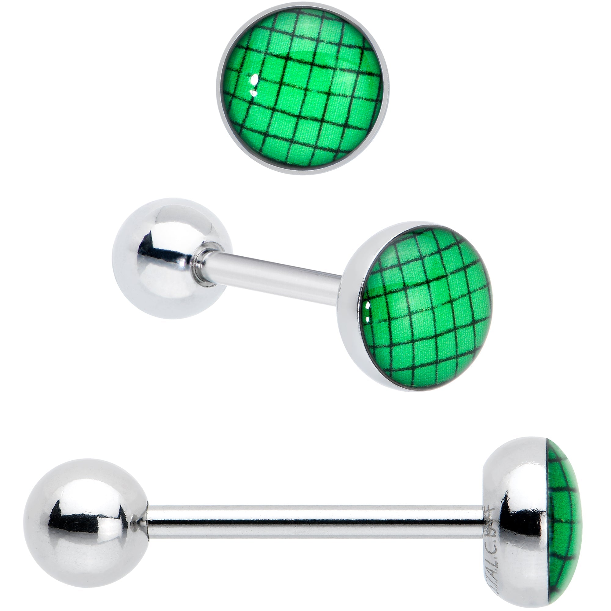 BodyCandy Licensed Dragonball Z Gold Tone Blue Green Barbell Tongue Ring Set of 4 — back view