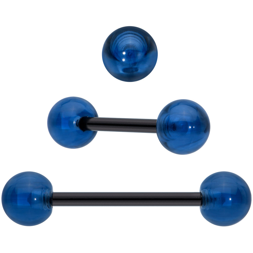 BodyCandy Licensed Dragonball Z Gold Tone Blue Green Barbell Tongue Ring Set of 4 — in-use photo