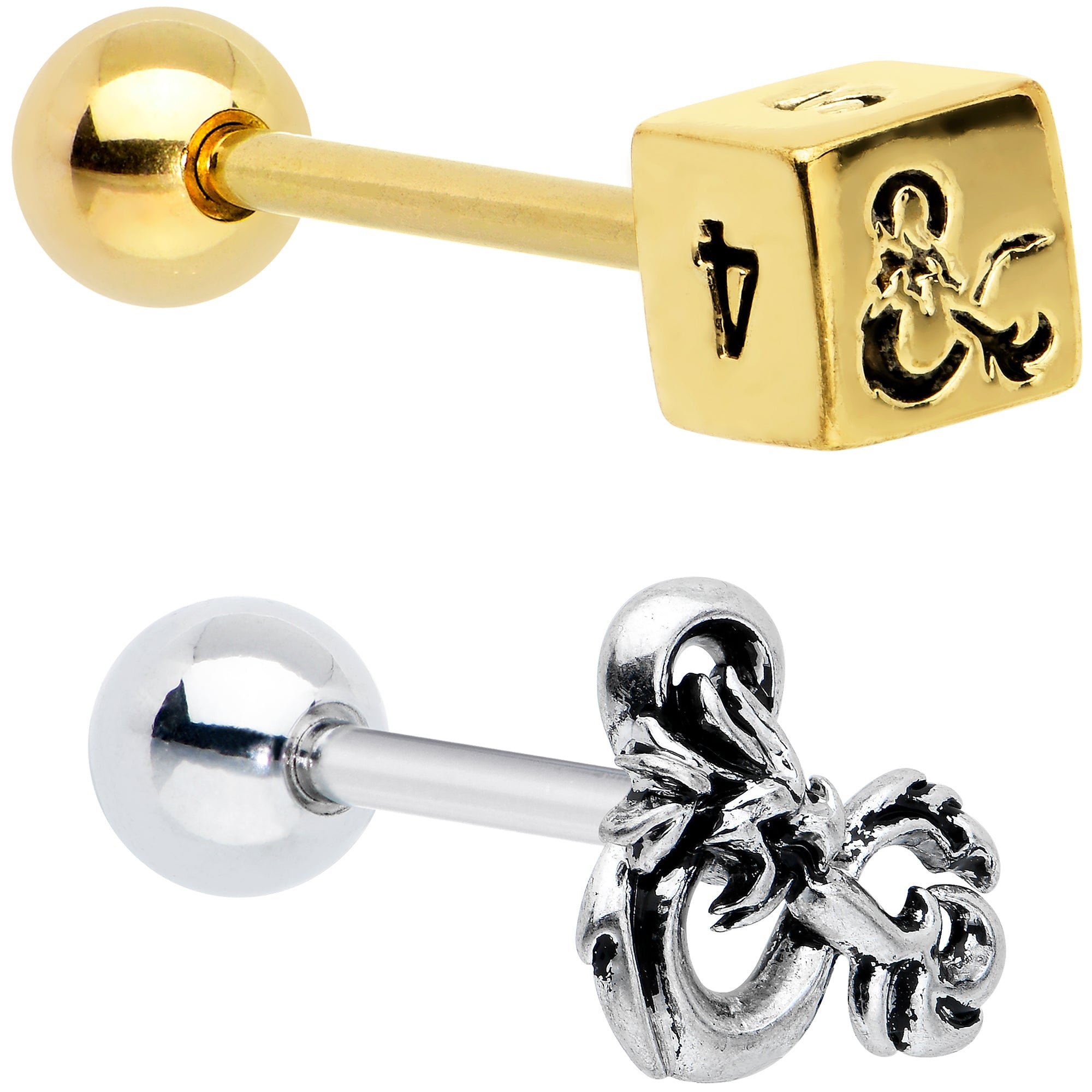 BodyCandy Officially Licensed Dungeons & Dragons Dice Barbell Tongue Ring  Set of 2 — main product shot