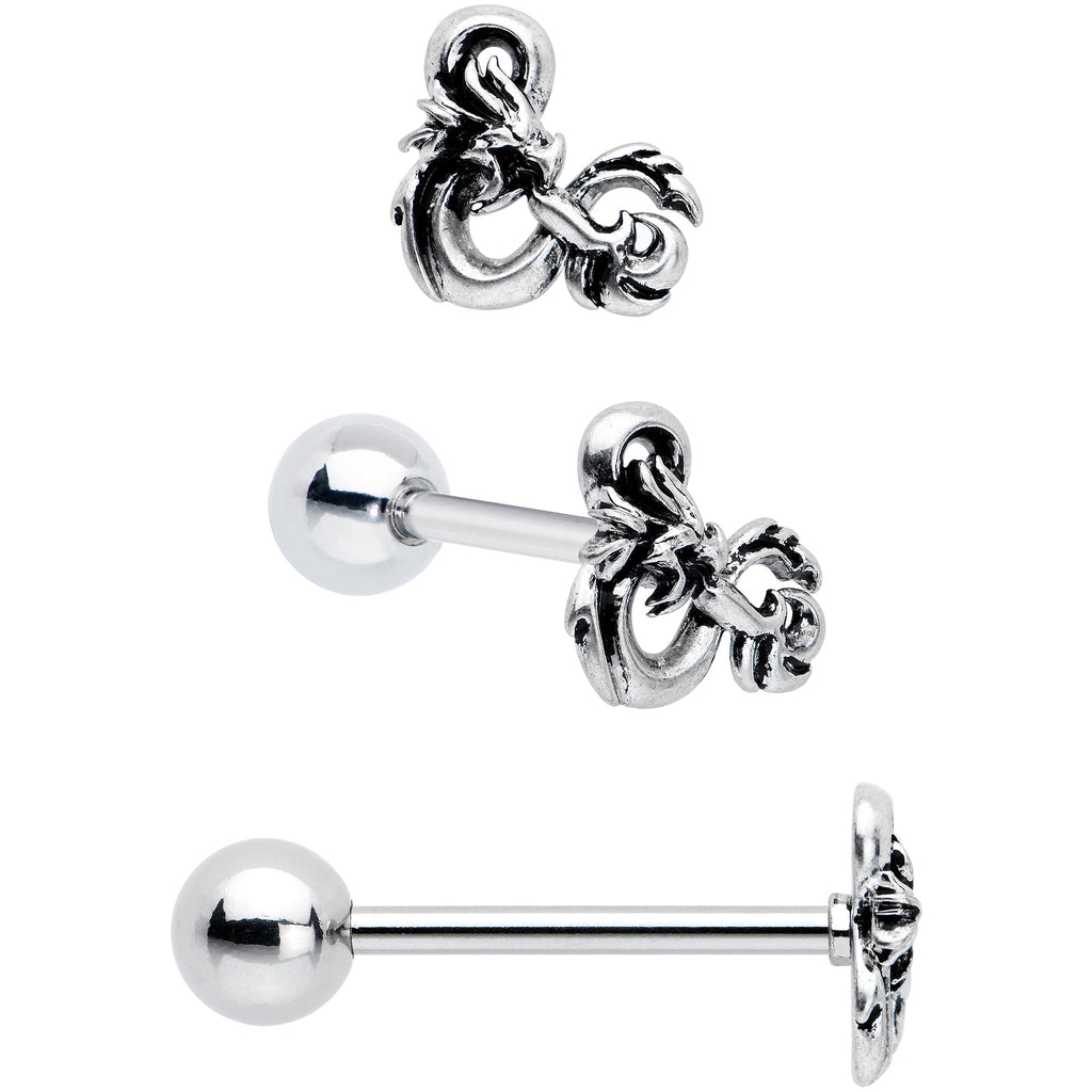 BodyCandy Officially Licensed Dungeons & Dragons Dice Barbell Tongue Ring  Set of 2 — back view
