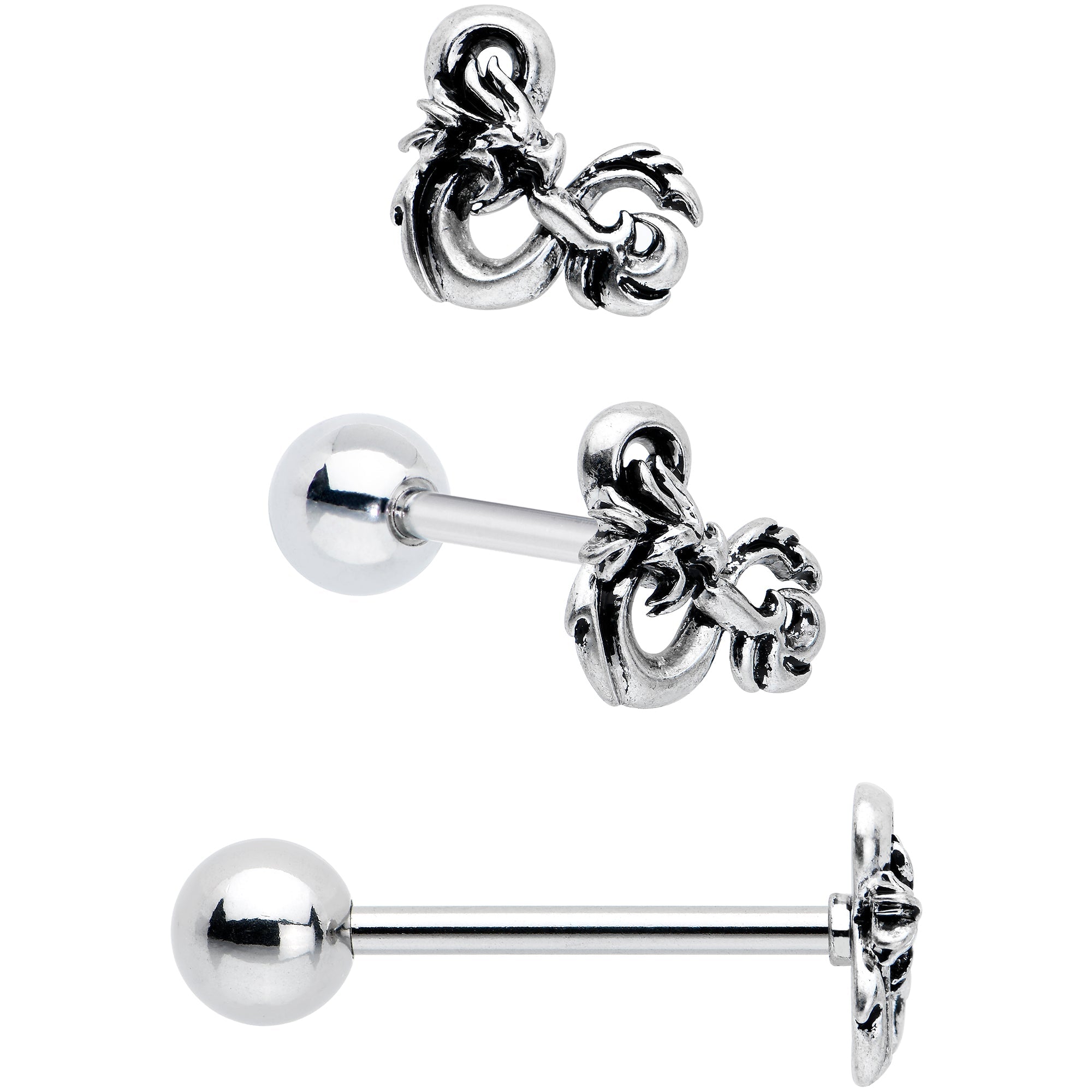 BodyCandy Officially Licensed Dungeons & Dragons Dice Barbell Tongue Ring  Set of 2 — back view