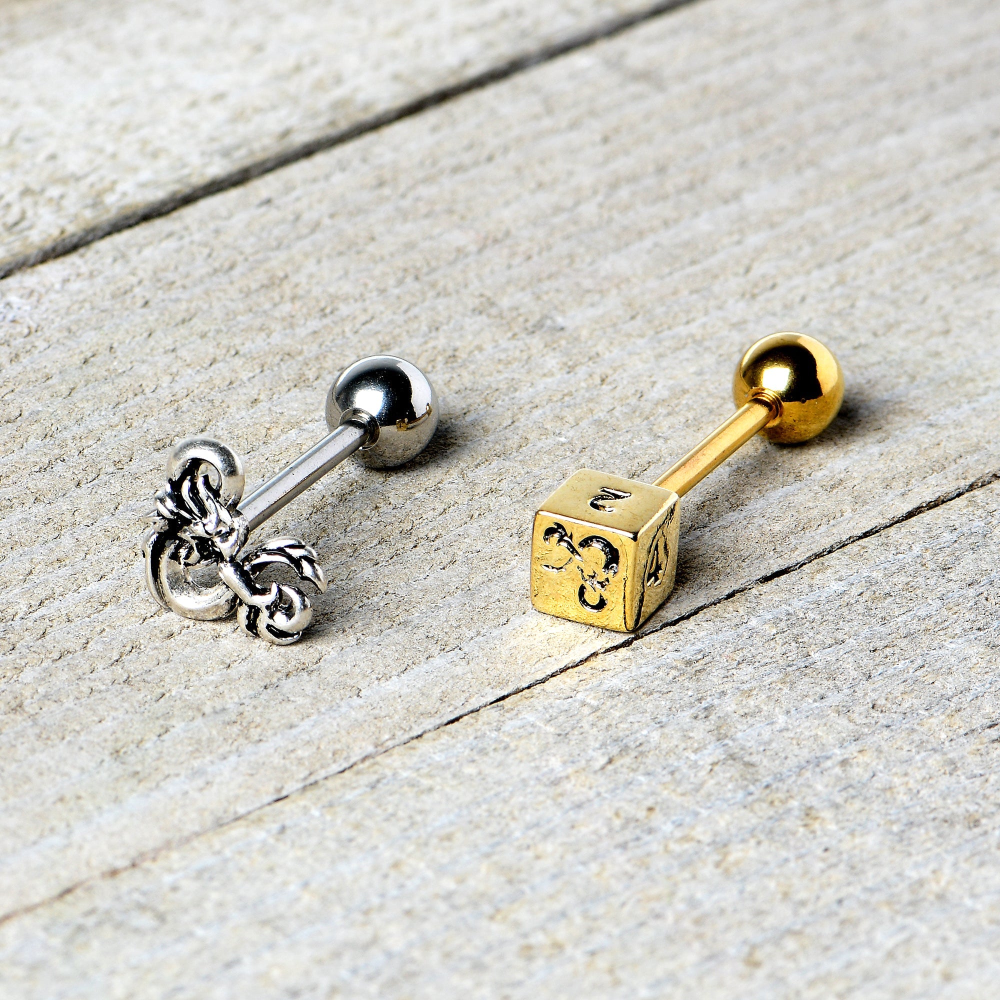 BodyCandy Officially Licensed Dungeons & Dragons Dice Barbell Tongue Ring  Set of 2 — alternative angle