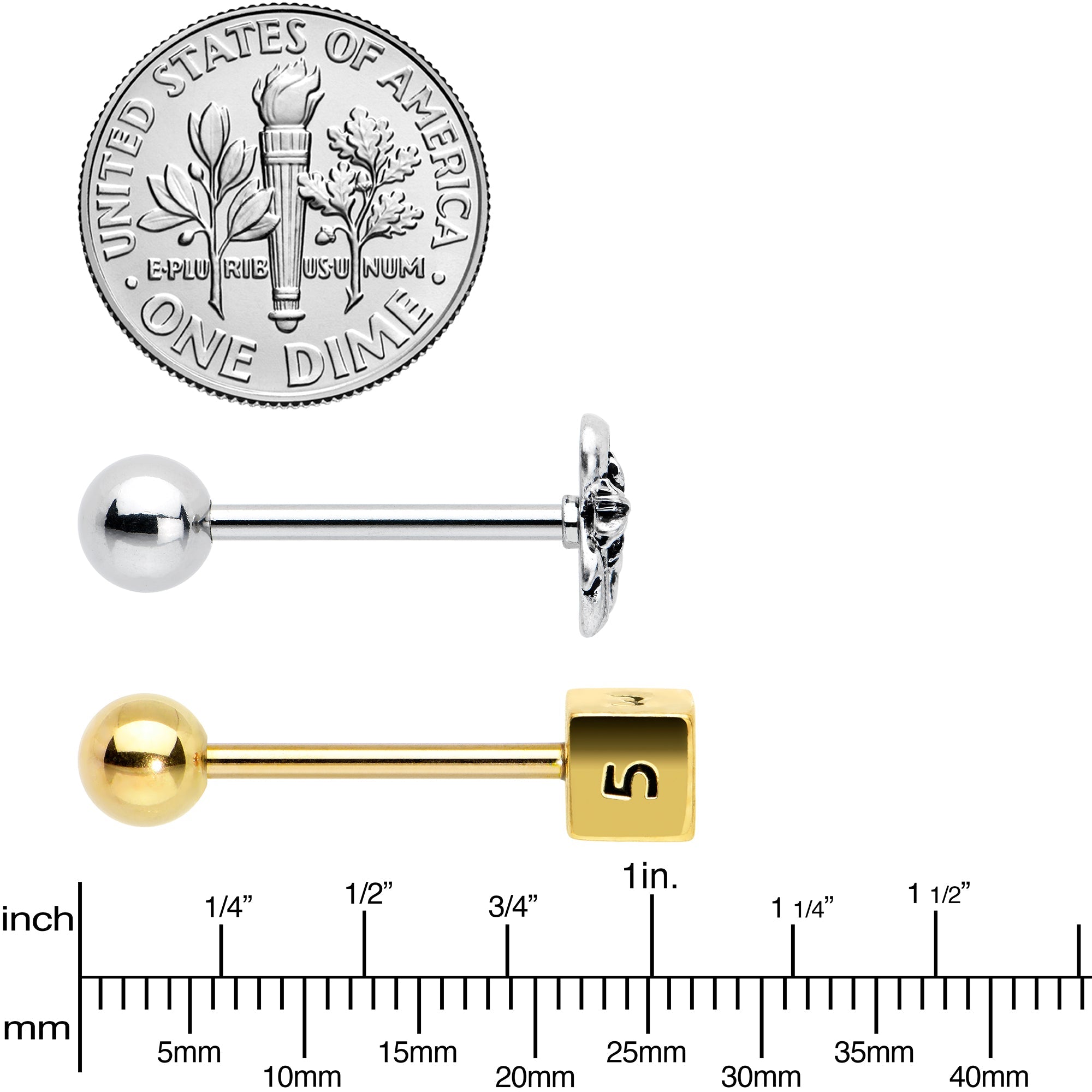 BodyCandy Officially Licensed Dungeons & Dragons Dice Barbell Tongue Ring  Set of 2 — in-use photo