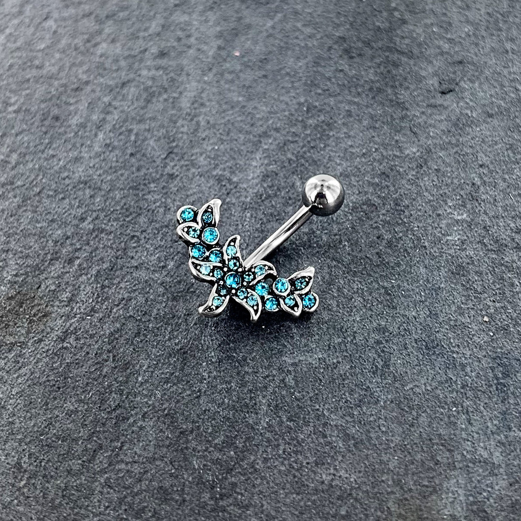 BodyCandy Blue Gem Flower Garland Belly Ring — side view