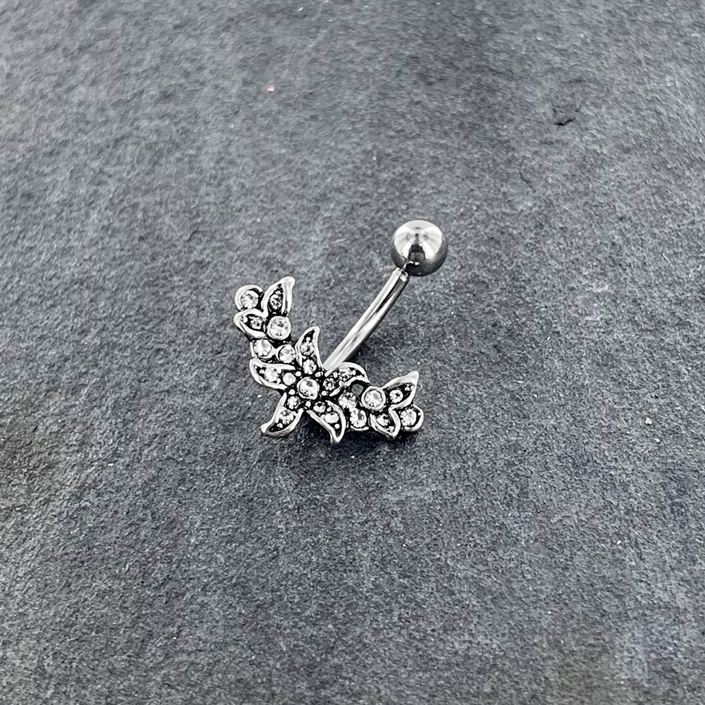 BodyCandy Clear Gem Flower Garland Belly Ring — back view