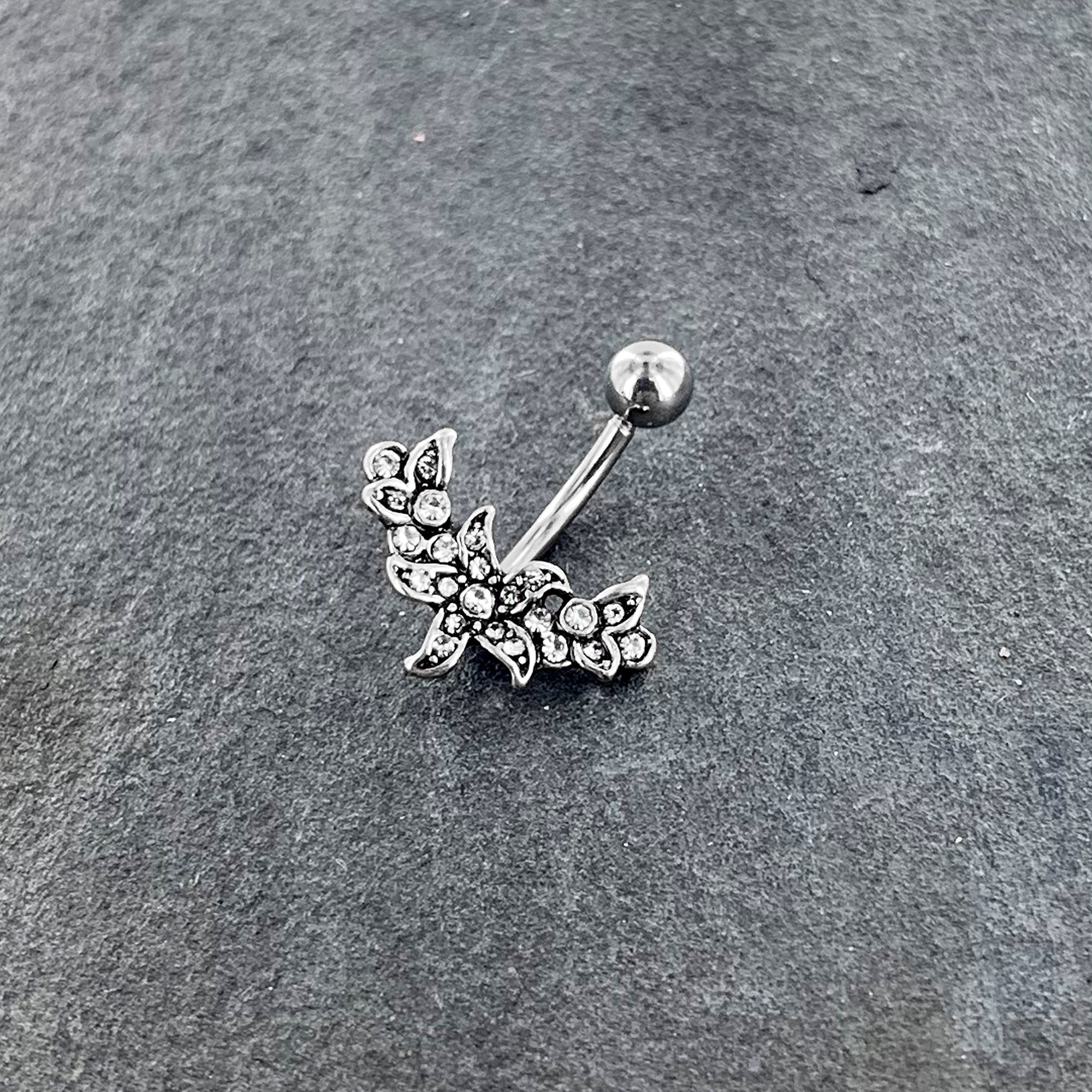 BodyCandy Clear Gem Flower Garland Belly Ring — back view