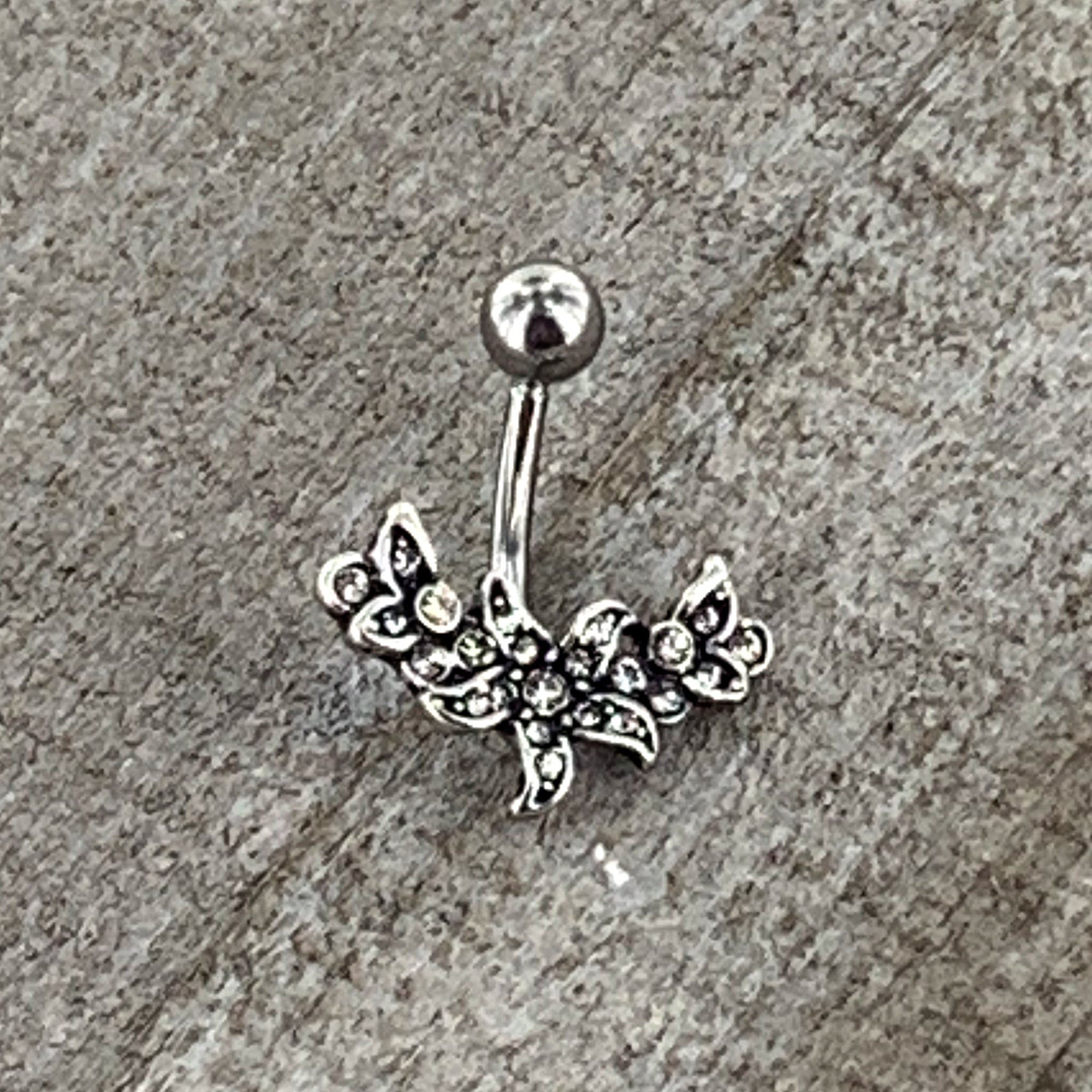 BodyCandy Clear Gem Flower Garland Belly Ring — in-use photo
