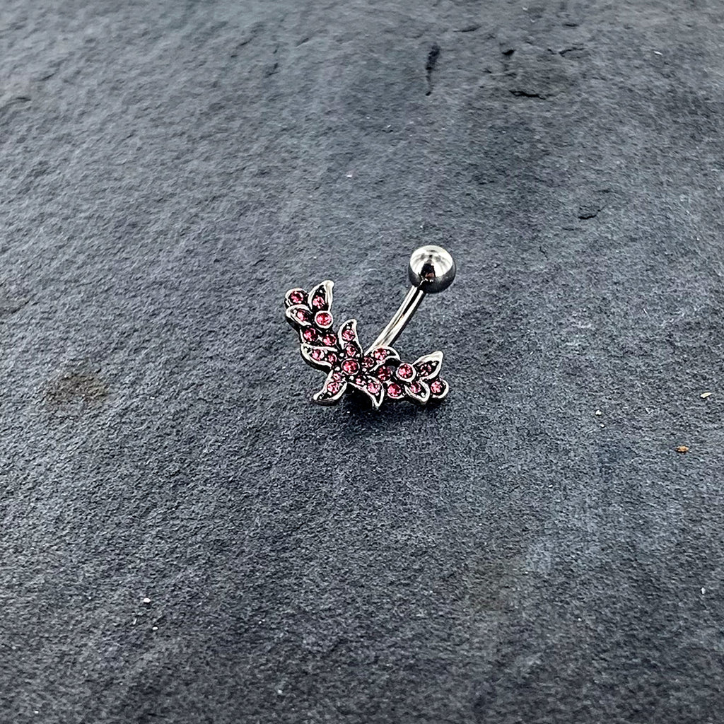 BodyCandy Pink Gem Flower Garland Belly Ring — side view