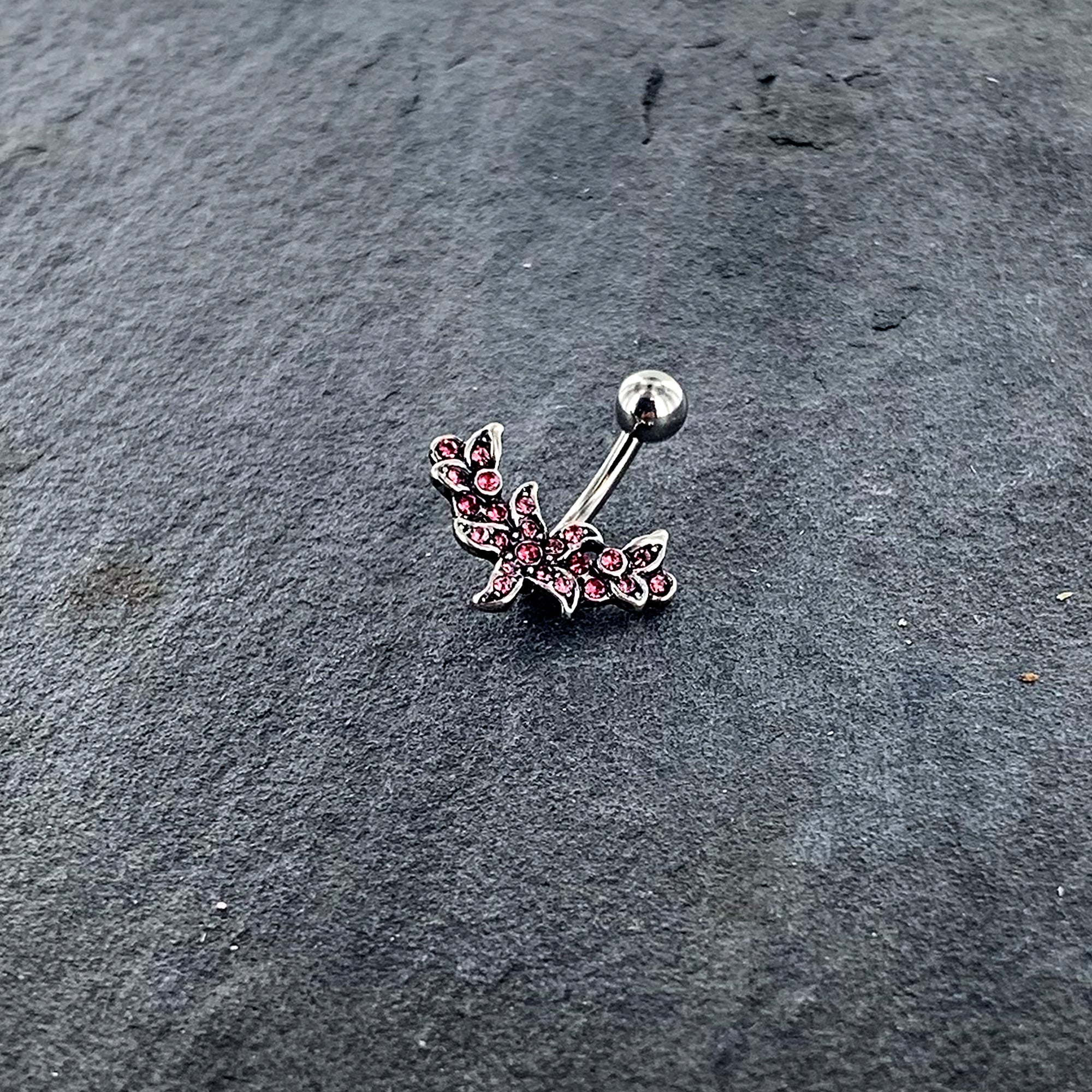 BodyCandy Pink Gem Flower Garland Belly Ring — side view