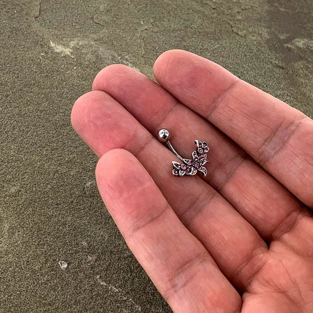 BodyCandy Pink Gem Flower Garland Belly Ring — back view