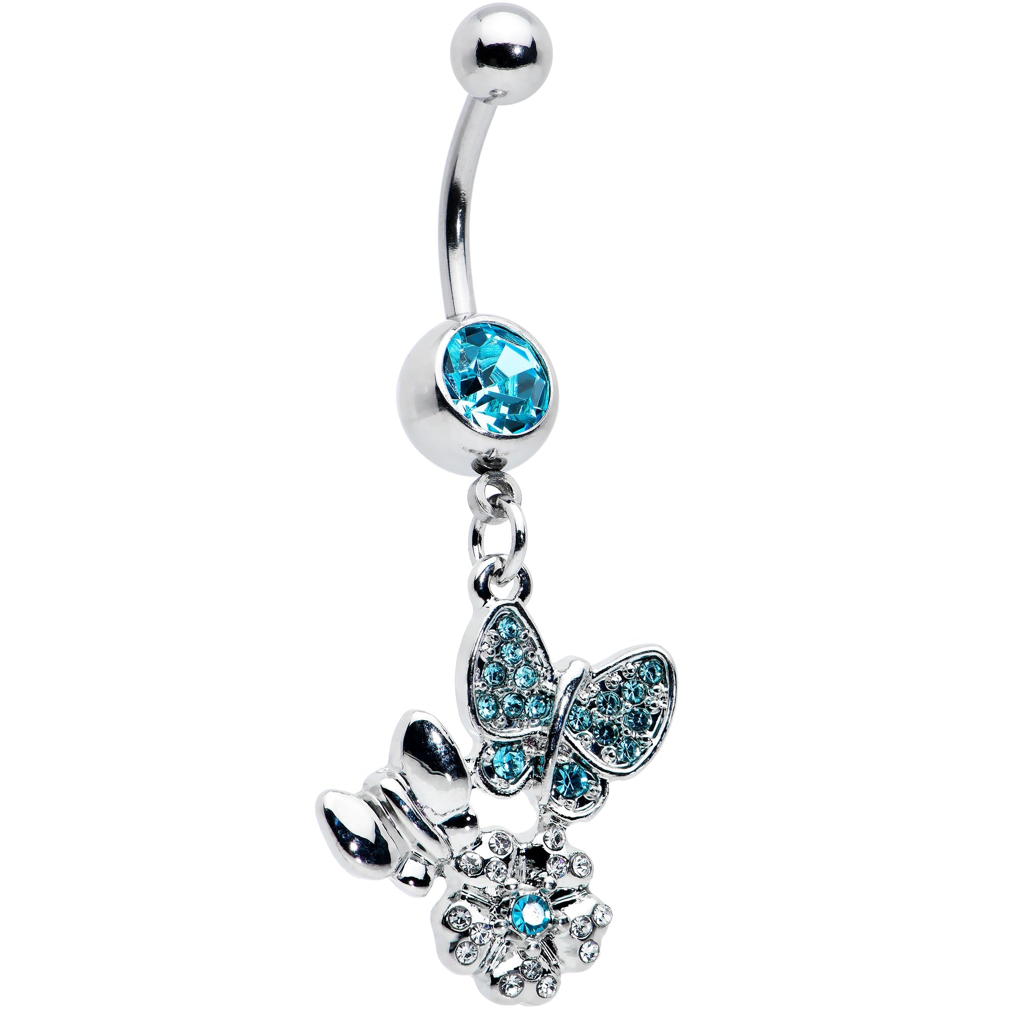 BodyCandy Blue Gem Butterflies Tiny Flower Dangle Belly Ring — main product shot