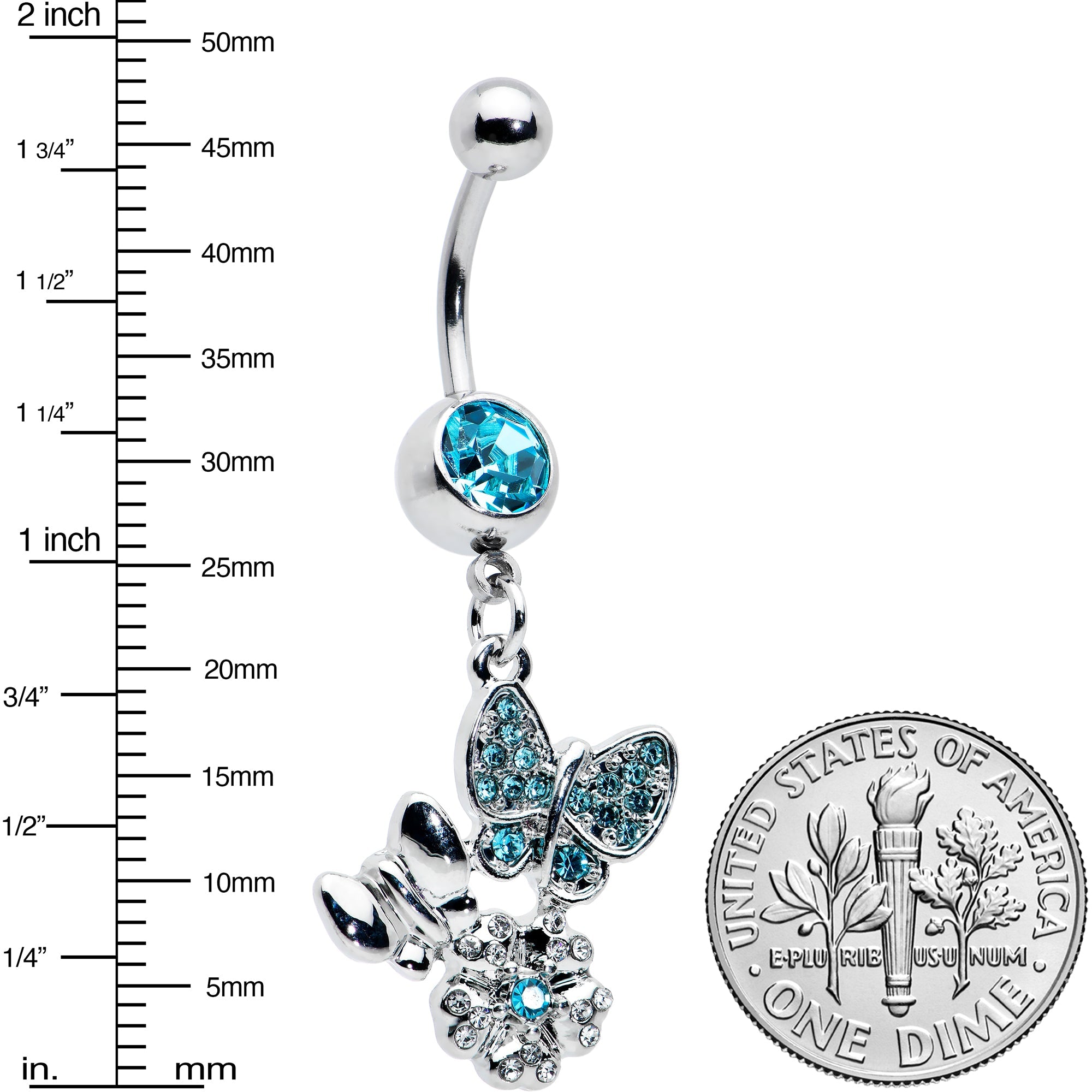 BodyCandy Blue Gem Butterflies Tiny Flower Dangle Belly Ring — lifestyle context