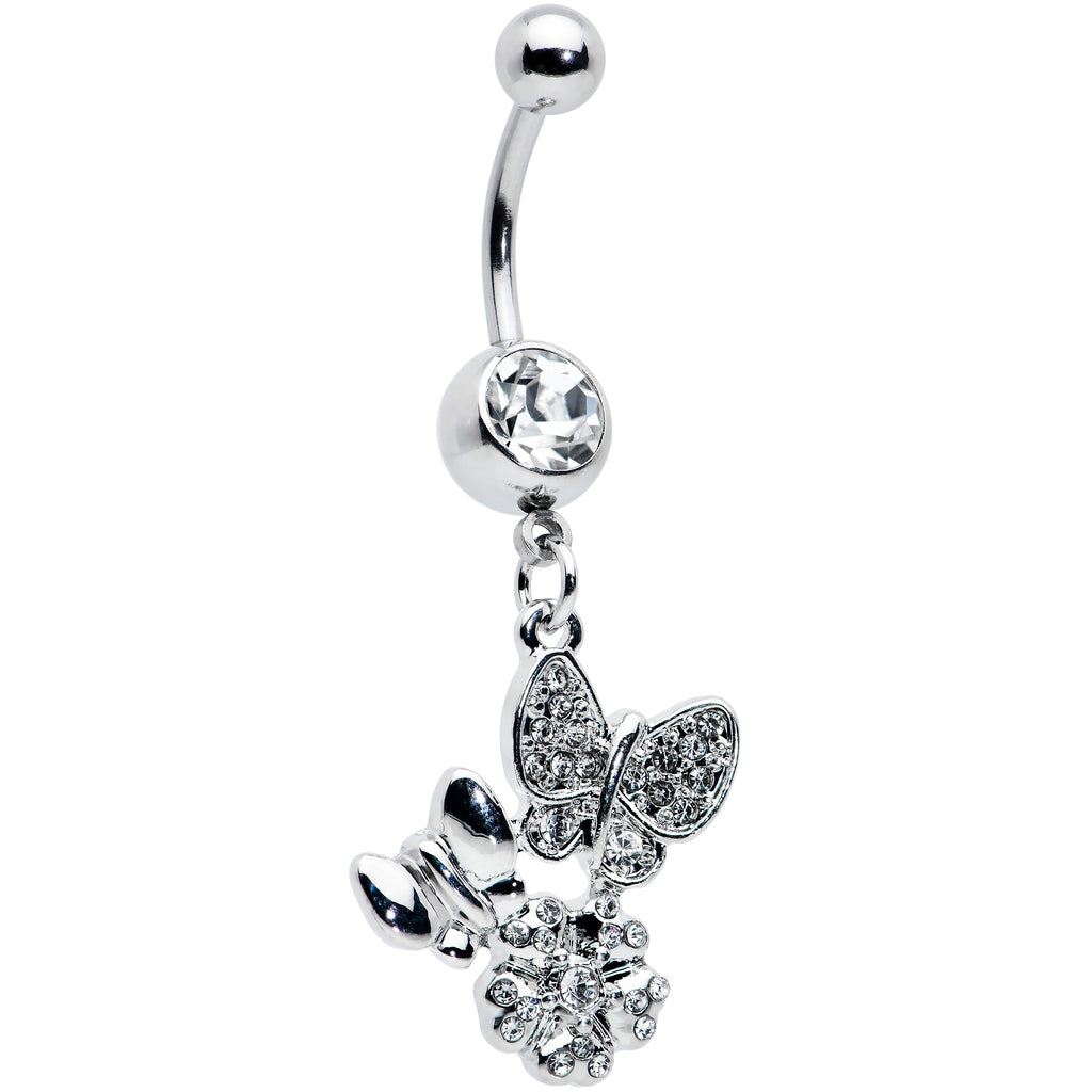 BodyCandy Clear Gem Butterflies Tiny Flower Dangle Belly Ring — main product shot
