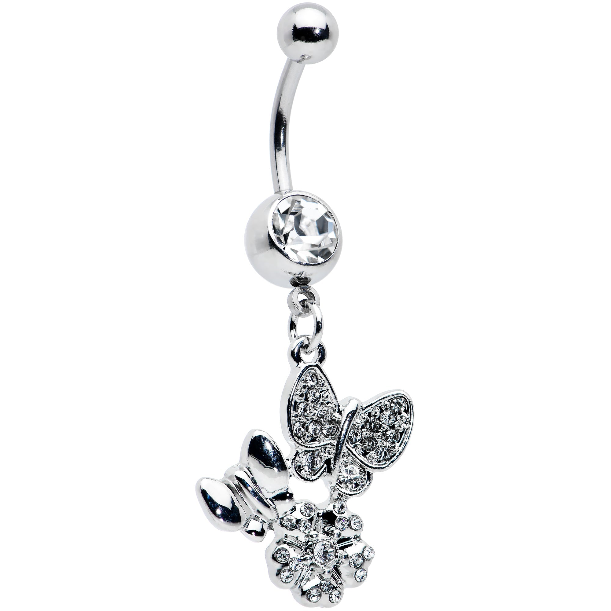 BodyCandy Clear Gem Butterflies Tiny Flower Dangle Belly Ring — main product shot