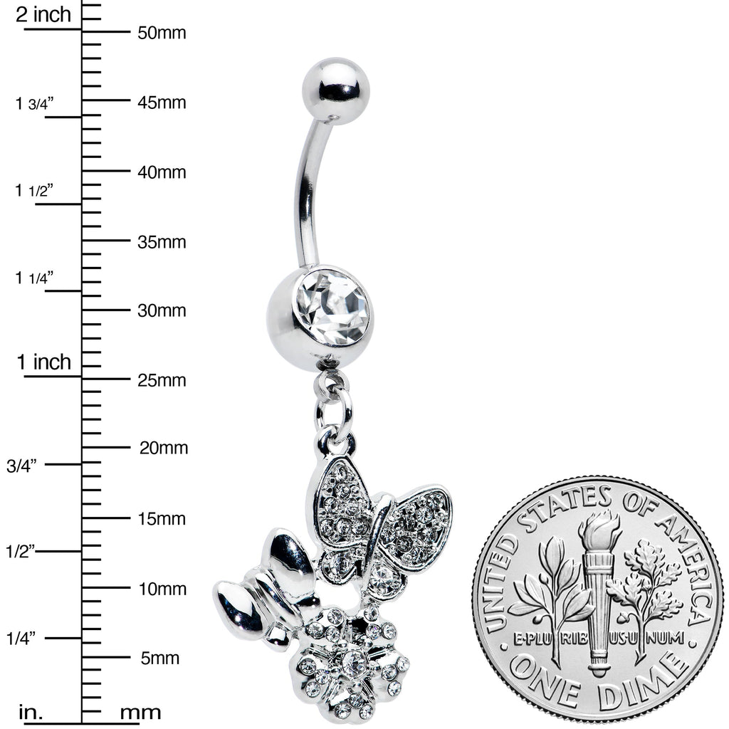 BodyCandy Clear Gem Butterflies Tiny Flower Dangle Belly Ring — lifestyle context