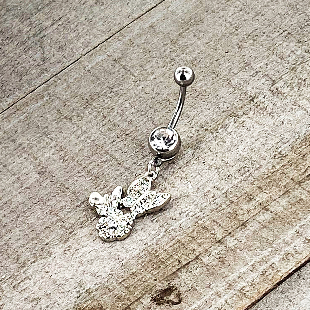 BodyCandy Clear Gem Butterflies Tiny Flower Dangle Belly Ring — alternative angle