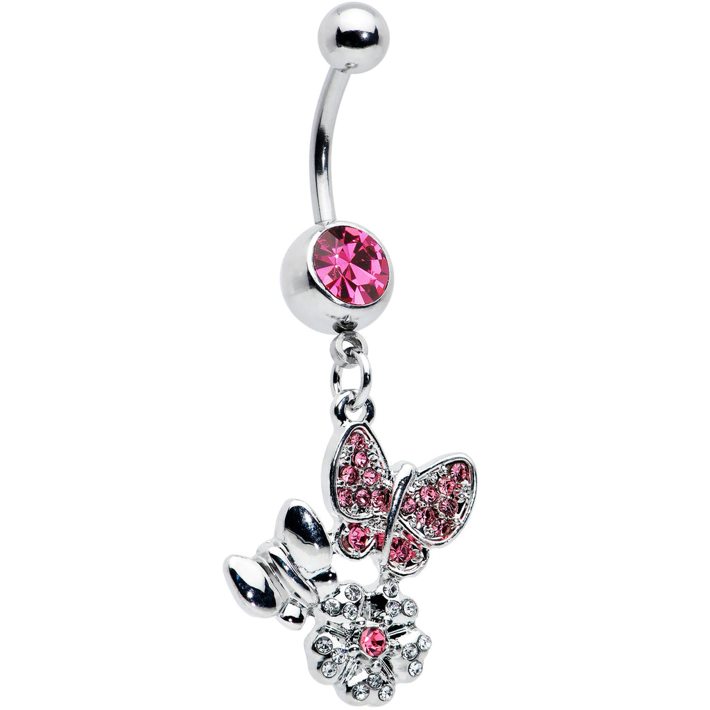 BodyCandy Pink Gem Butterflies Tiny Flower Dangle Belly Ring — main product shot