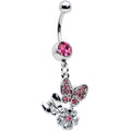 BodyCandy Pink Gem Butterflies Tiny Flower Dangle Belly Ring — main product shot