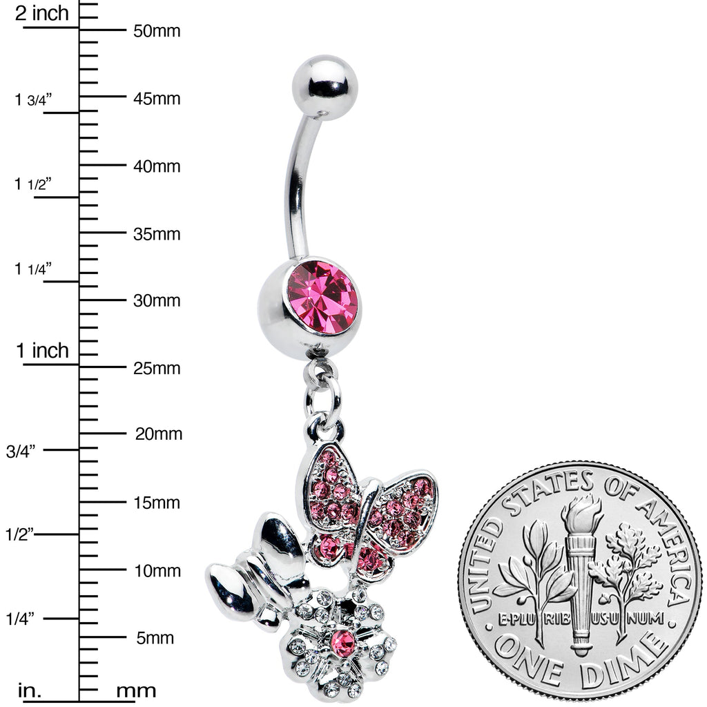 BodyCandy Pink Gem Butterflies Tiny Flower Dangle Belly Ring — lifestyle context