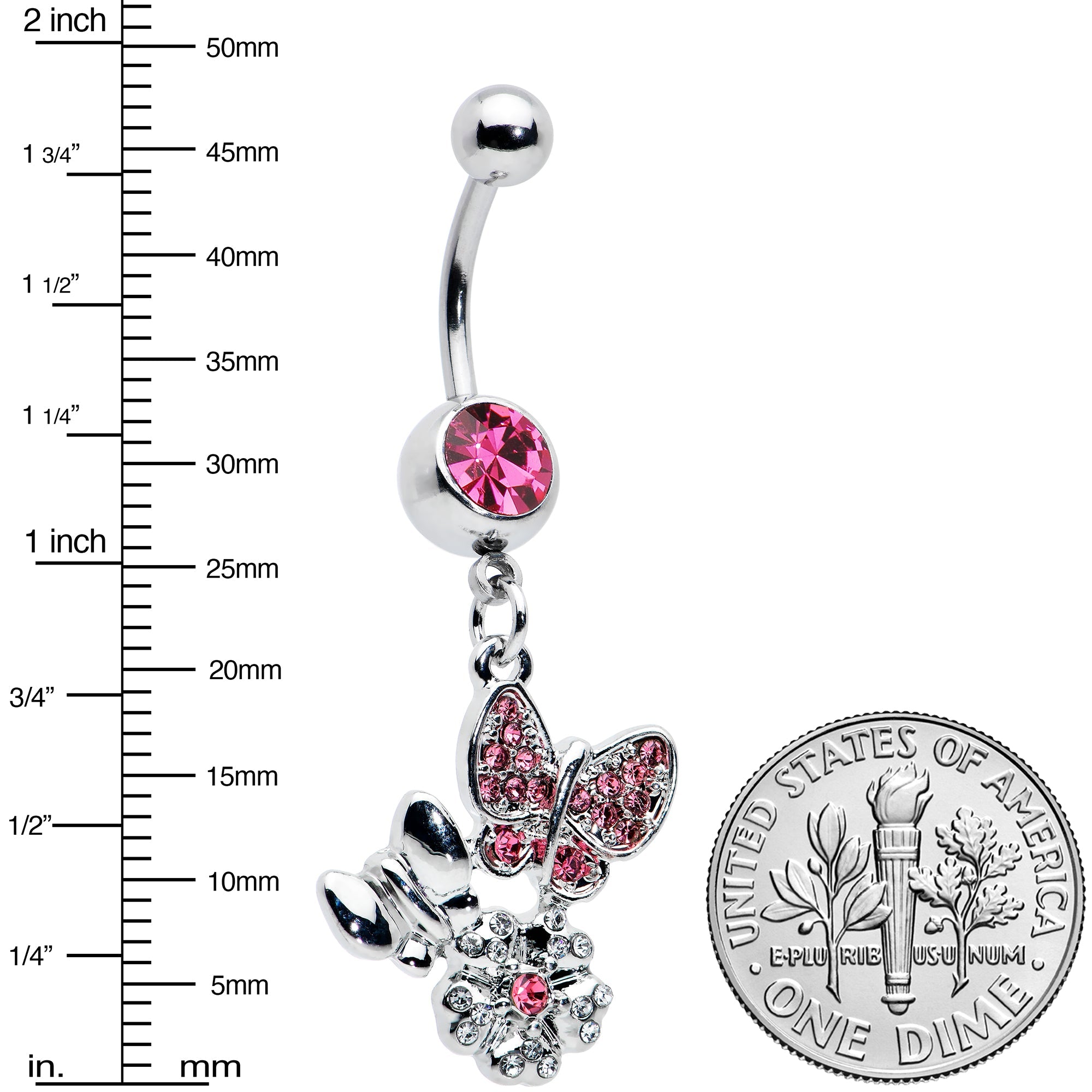 BodyCandy Pink Gem Butterflies Tiny Flower Dangle Belly Ring — lifestyle context