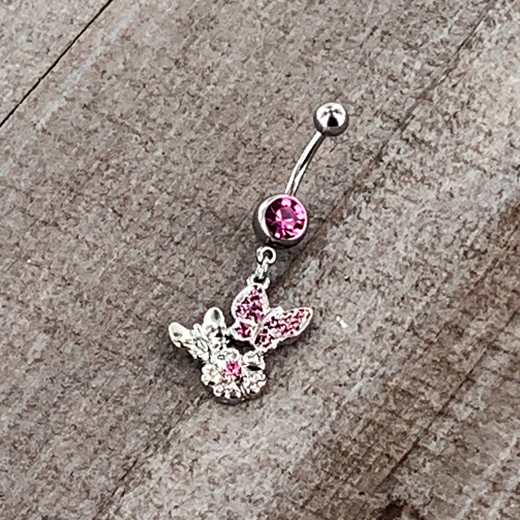 BodyCandy Pink Gem Butterflies Tiny Flower Dangle Belly Ring — size reference