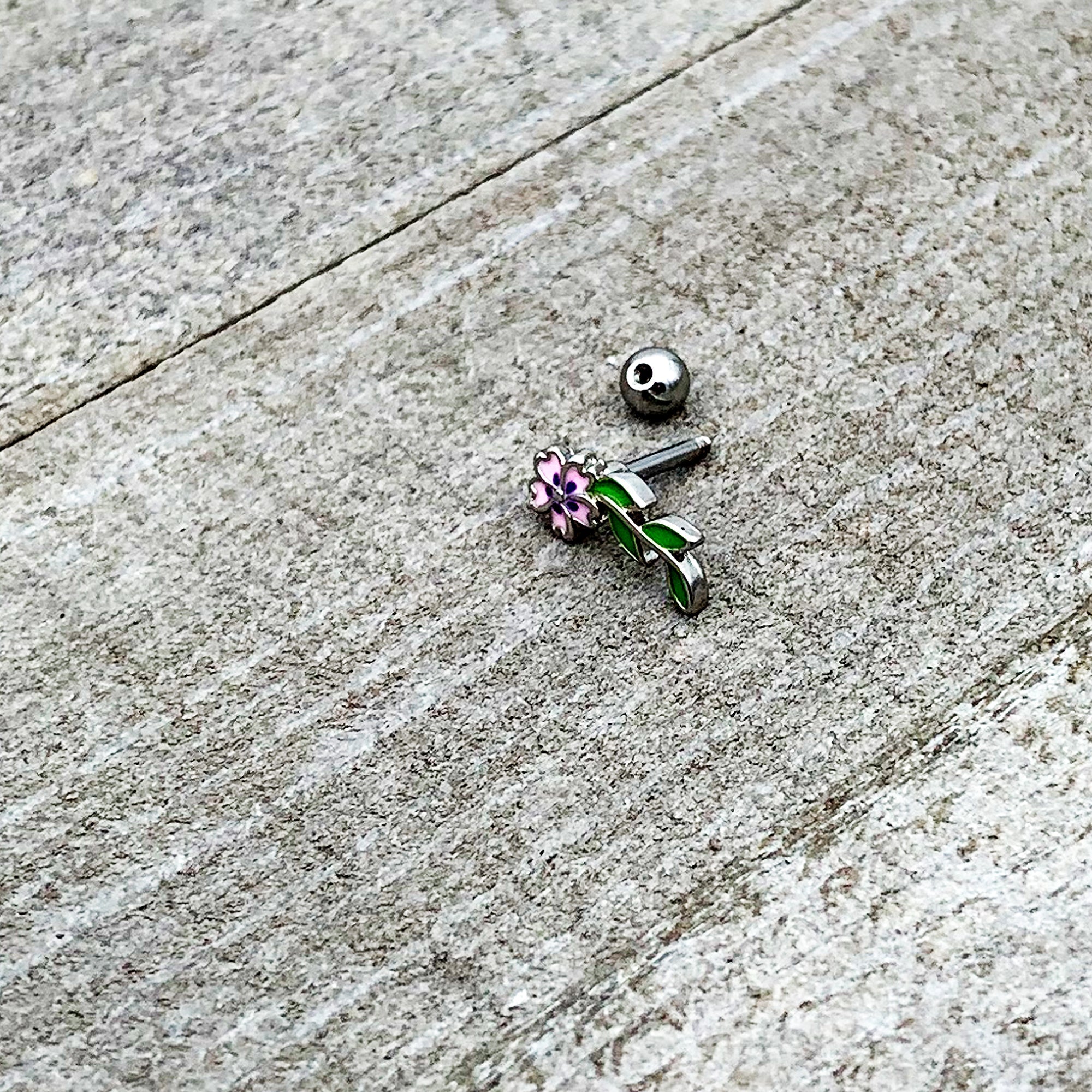 BodyCandy 16G 1/4 Pink Purple Long Flower Cartilage Tragus Earring — side view