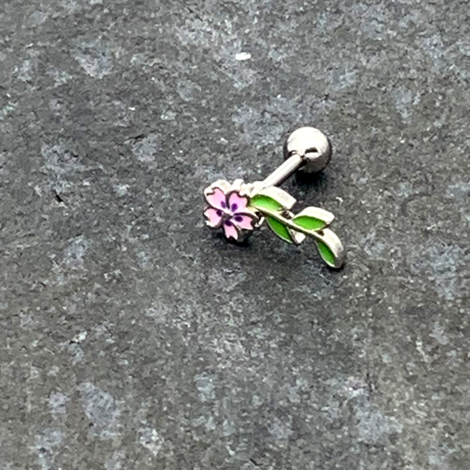 BodyCandy 16G 1/4 Pink Purple Long Flower Cartilage Tragus Earring — alternative angle