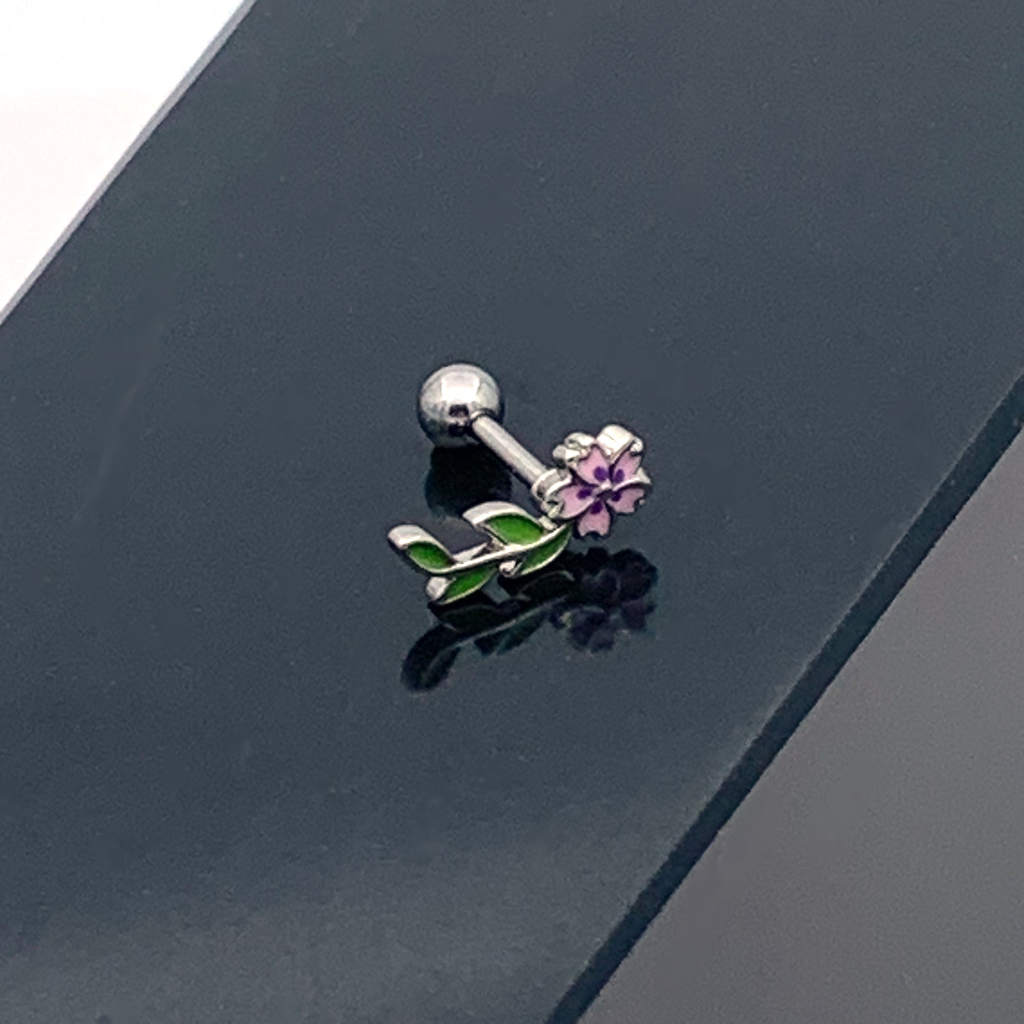 BodyCandy 16G 1/4 Pink Purple Long Flower Cartilage Tragus Earring — size reference