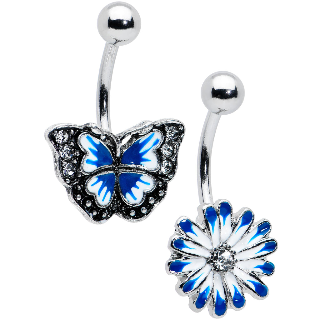 BodyCandy Clear Gem Butterfly Flower Blue White Belly Ring Set of 2 — main product shot