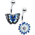 BodyCandy Clear Gem Butterfly Flower Blue White Belly Ring Set of 2 — main product shot