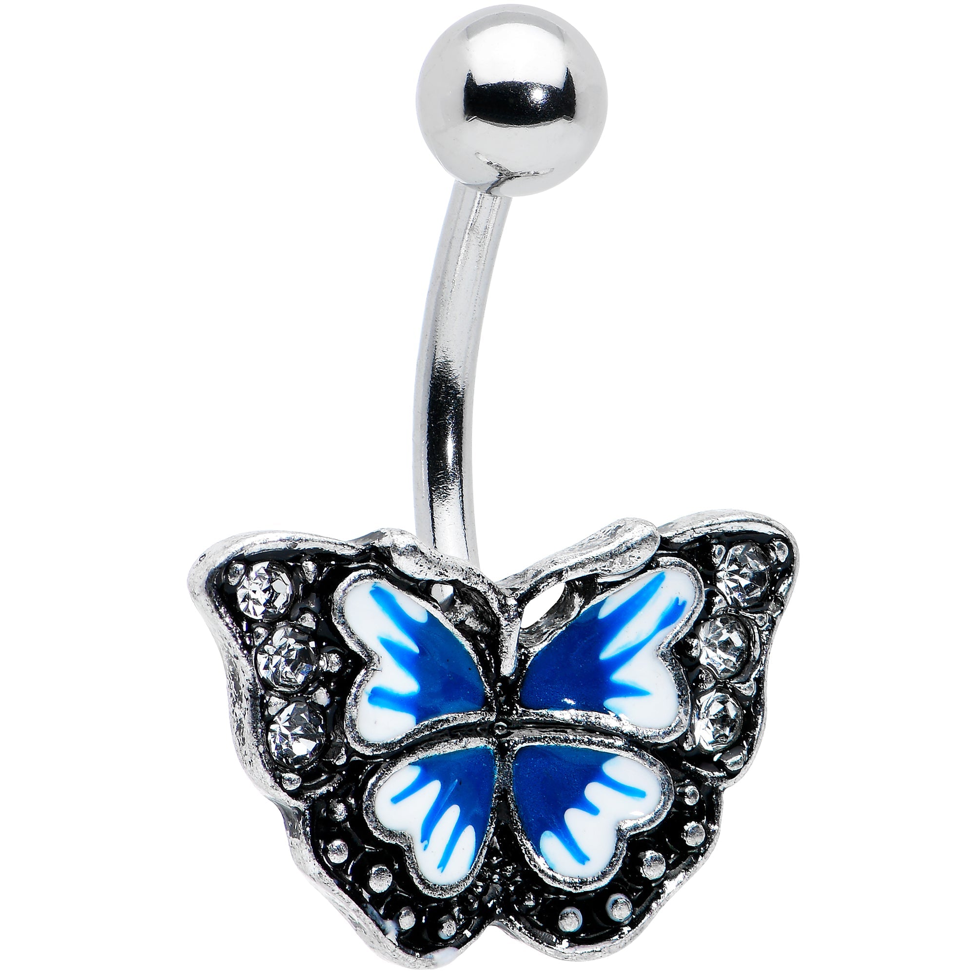 BodyCandy Clear Gem Butterfly Flower Blue White Belly Ring Set of 2 — lifestyle context