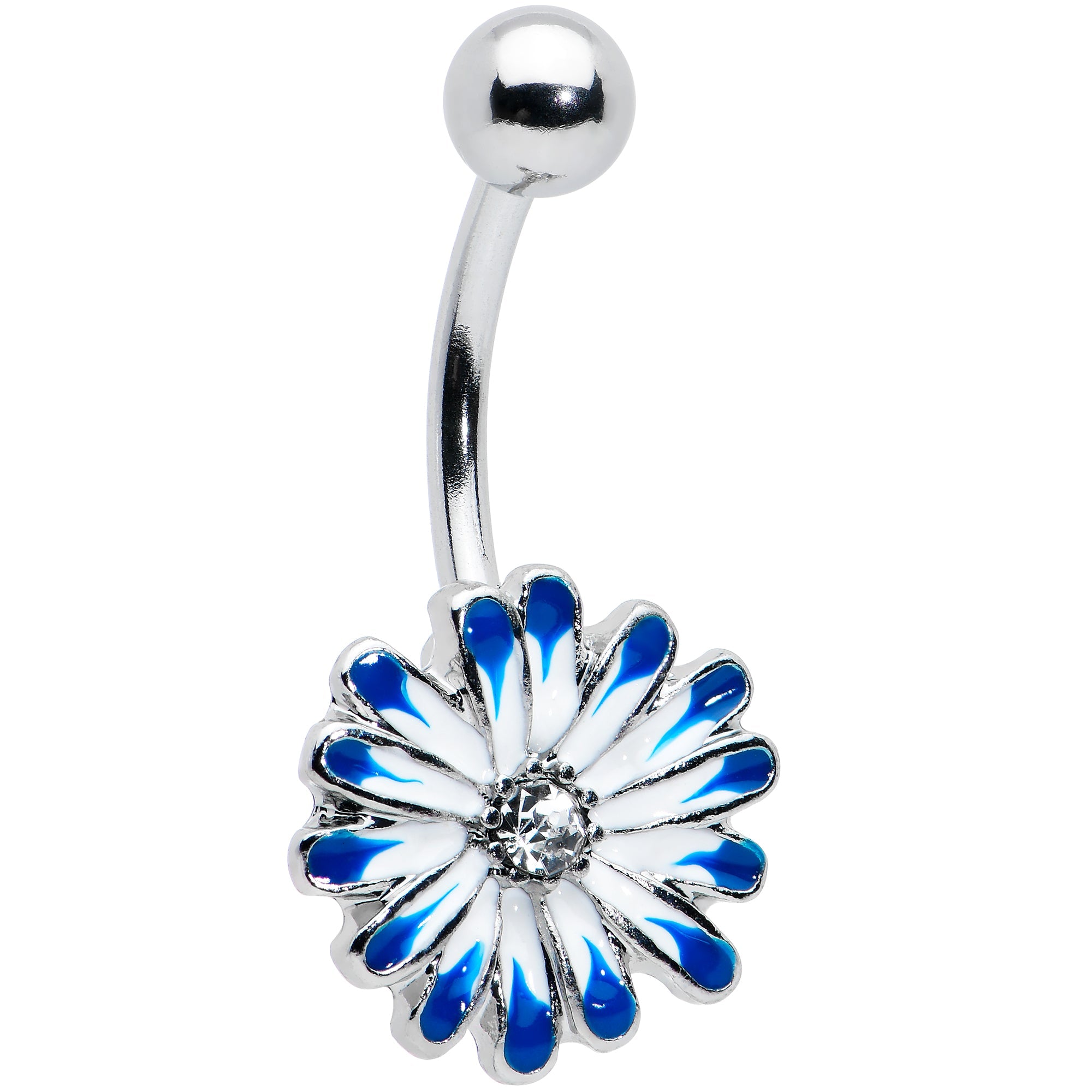 BodyCandy Clear Gem Butterfly Flower Blue White Belly Ring Set of 2 — back view