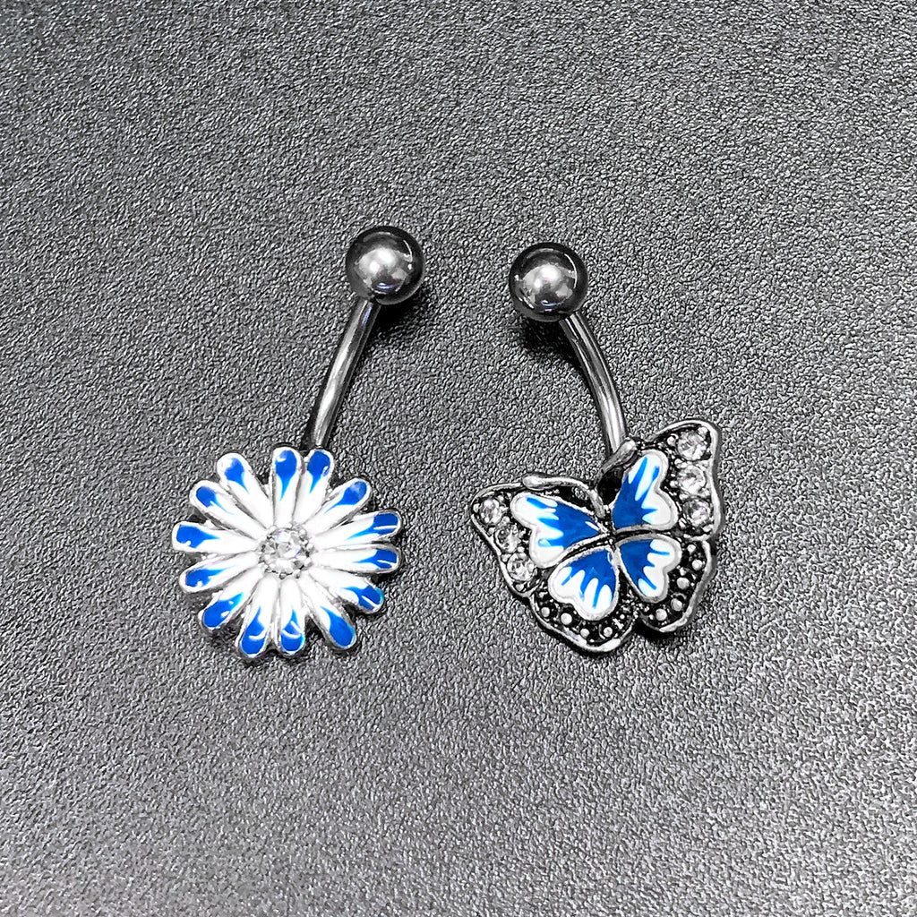 BodyCandy Clear Gem Butterfly Flower Blue White Belly Ring Set of 2 — alternative angle