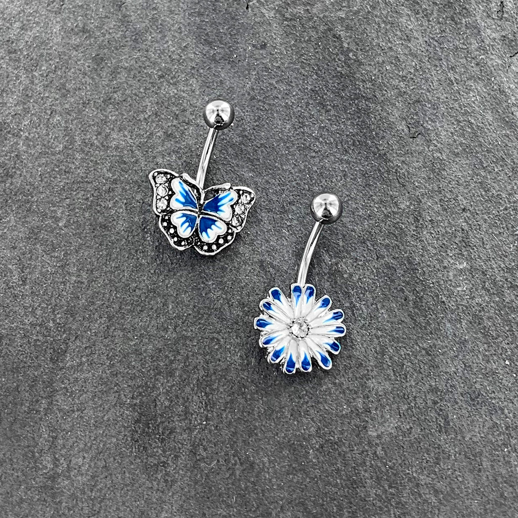 BodyCandy Clear Gem Butterfly Flower Blue White Belly Ring Set of 2 — size reference