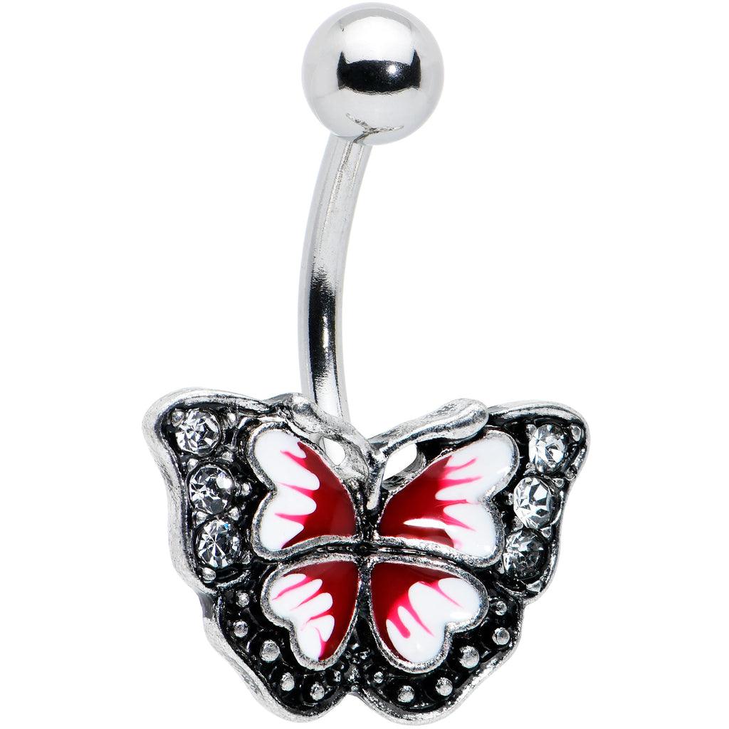 BodyCandy Clear Gem Red Light Pink Butterfly Flower Belly Ring Set of 2 — lifestyle context