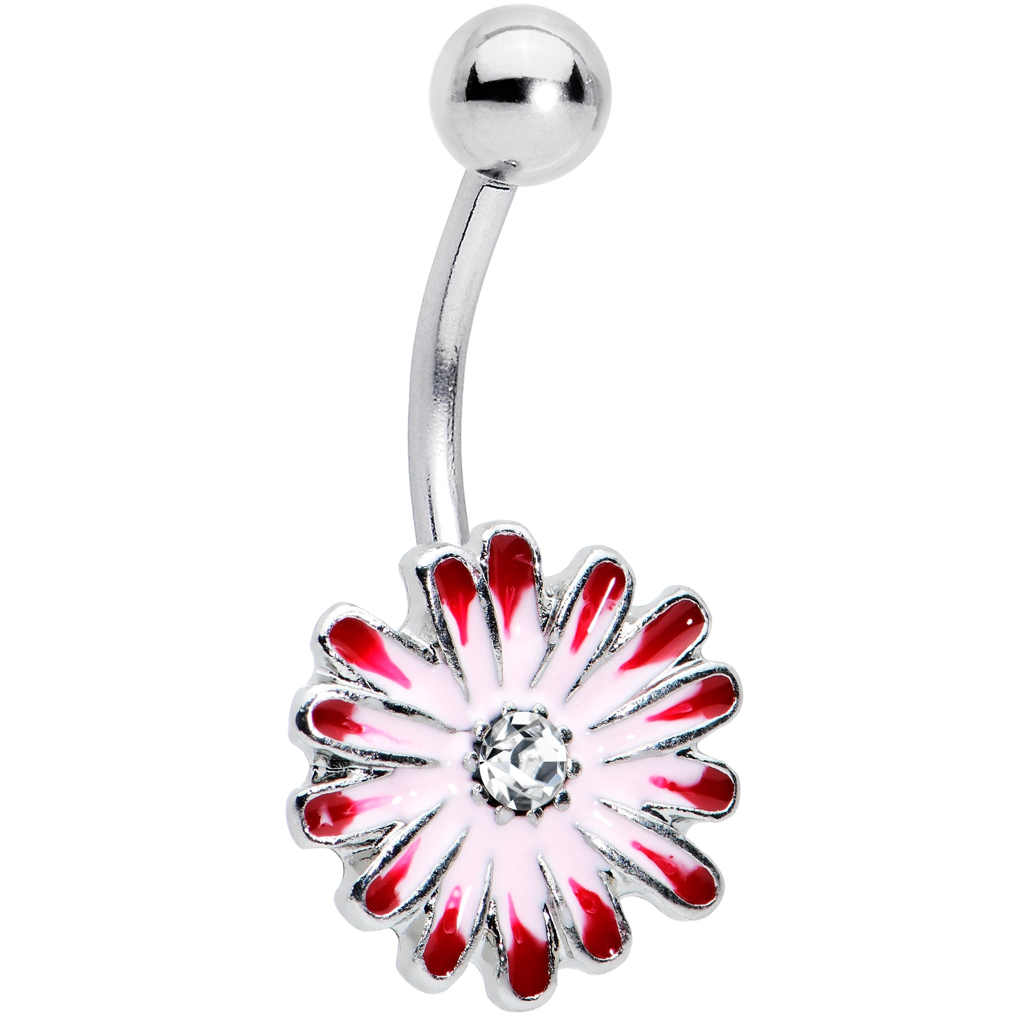 BodyCandy Clear Gem Red Light Pink Butterfly Flower Belly Ring Set of 2 — back view