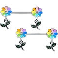 BodyCandy 14G 9/16 Clear Gem Pride Rainbow Flower Dangle Nipple Ring Set — main product shot