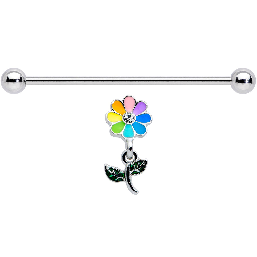 BodyCandy 14G Clear Gem Pride Rainbow Flower Dangle Industrial Barbell 38mm — lifestyle context