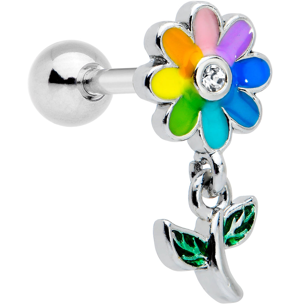 BodyCandy 16G 1/4 Clear Gem Pride Rainbow Flower Dangle Cartilage Tragus — main product shot