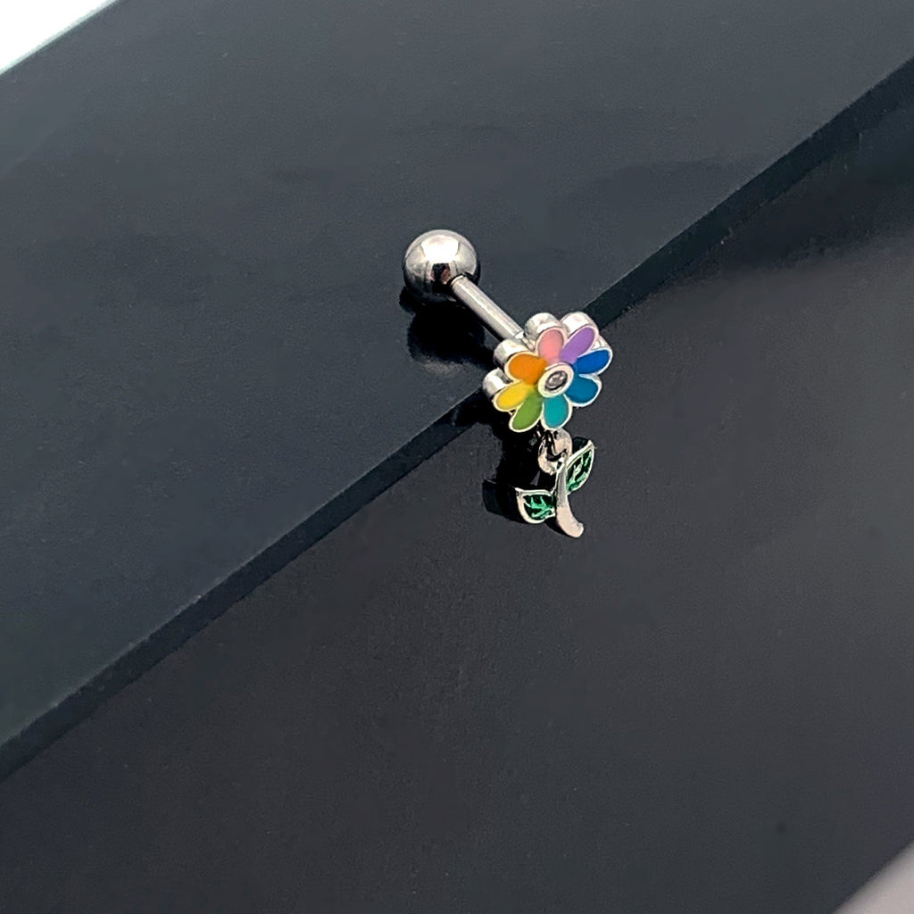 BodyCandy 16G 1/4 Clear Gem Pride Rainbow Flower Dangle Cartilage Tragus — size reference