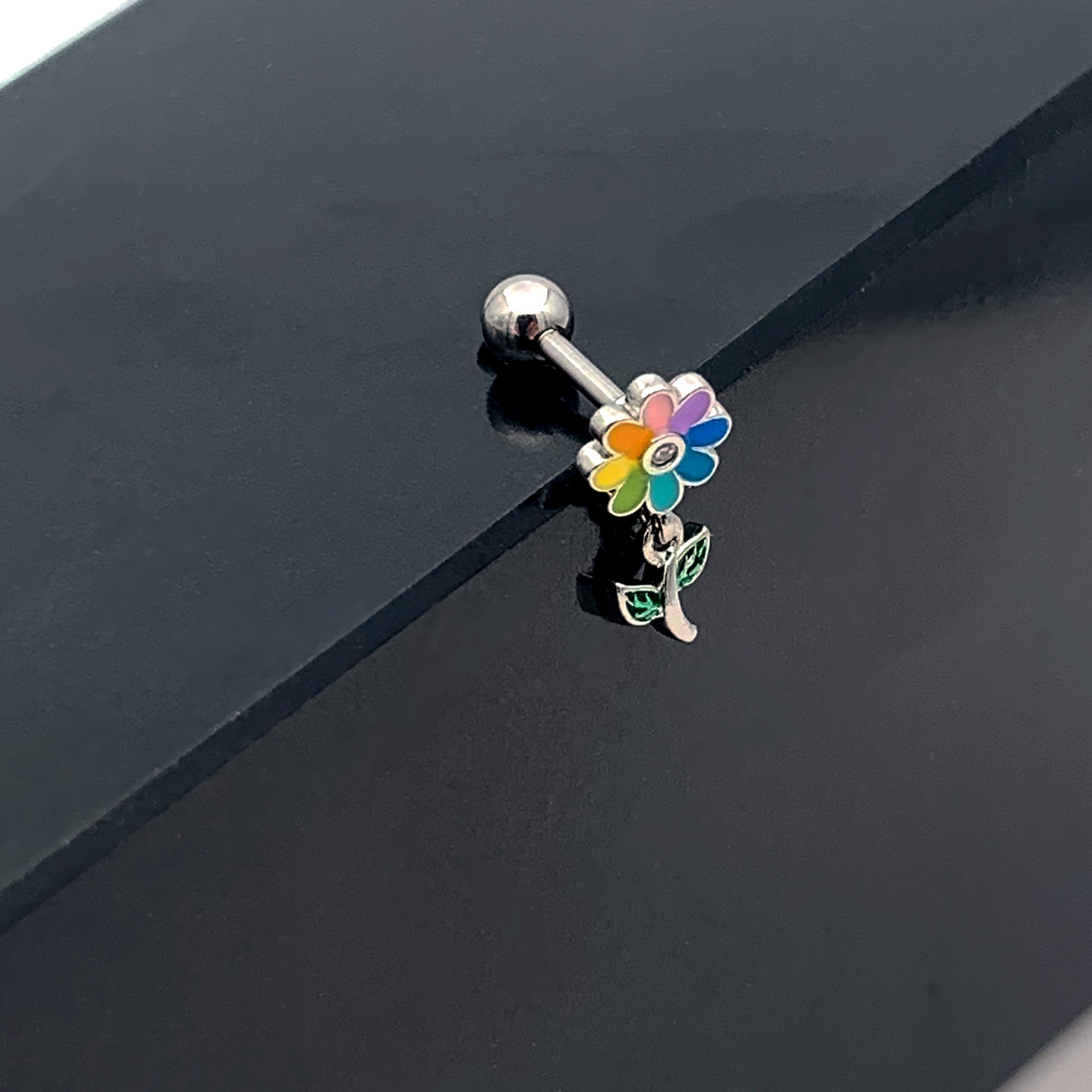 BodyCandy 16G 1/4 Clear Gem Pride Rainbow Flower Dangle Cartilage Tragus — size reference