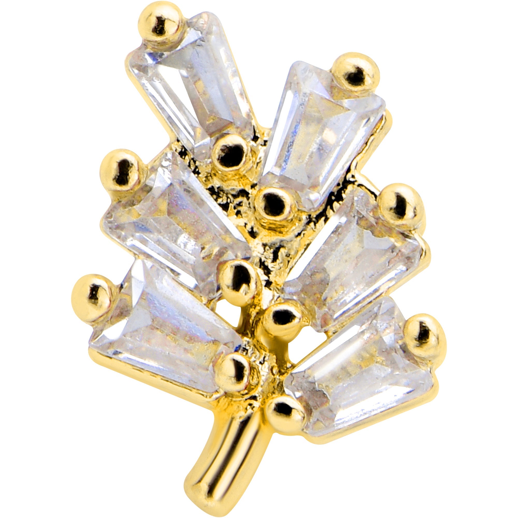 BodyCandy 16G 1/4 Clear CZ Gem Leafy Golden Branch Threadless Labret Tragus — detail close-up