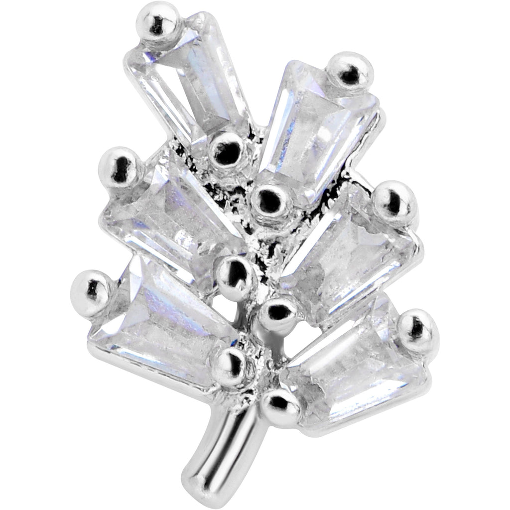 BodyCandy 16G 1/4 Clear CZ Gem Leafy Branch Threadless Labret Tragus — detail close-up