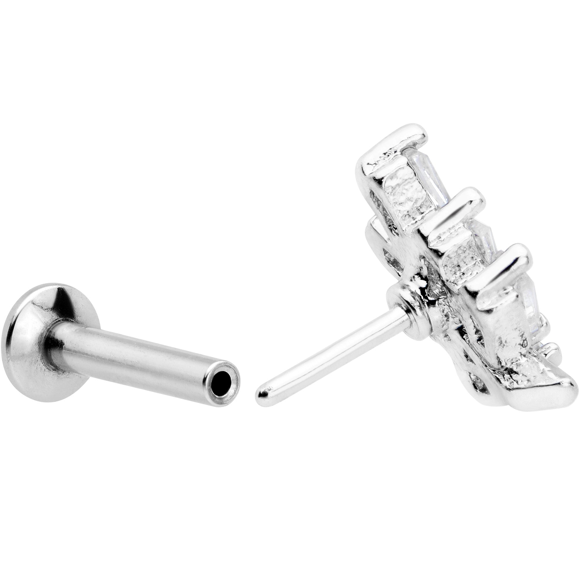 BodyCandy 16G 1/4 Clear CZ Gem Leafy Branch Threadless Labret Tragus — side view