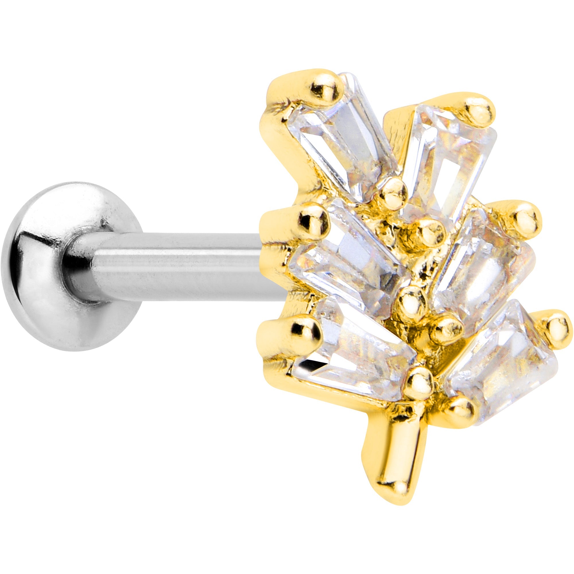 BodyCandy 16G 5/16 Clear CZ Gem Leafy Golden Branch Threadless Labret Tragus — main product shot
