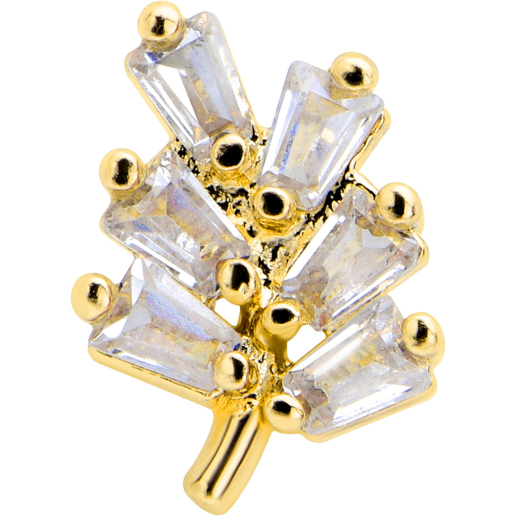 BodyCandy 16G 5/16 Clear CZ Gem Leafy Golden Branch Threadless Labret Tragus — detail close-up