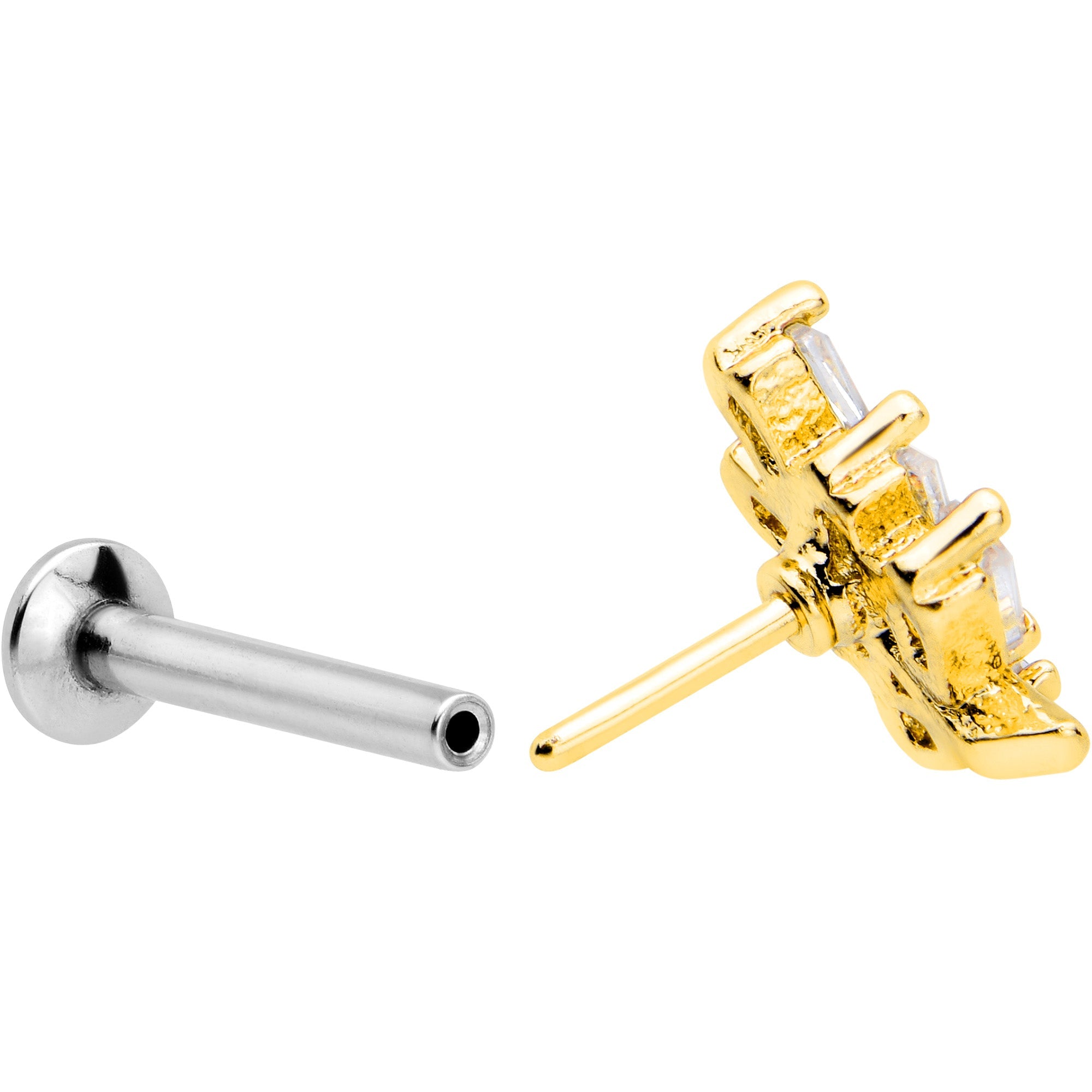 BodyCandy 16G 5/16 Clear CZ Gem Leafy Golden Branch Threadless Labret Tragus — side view